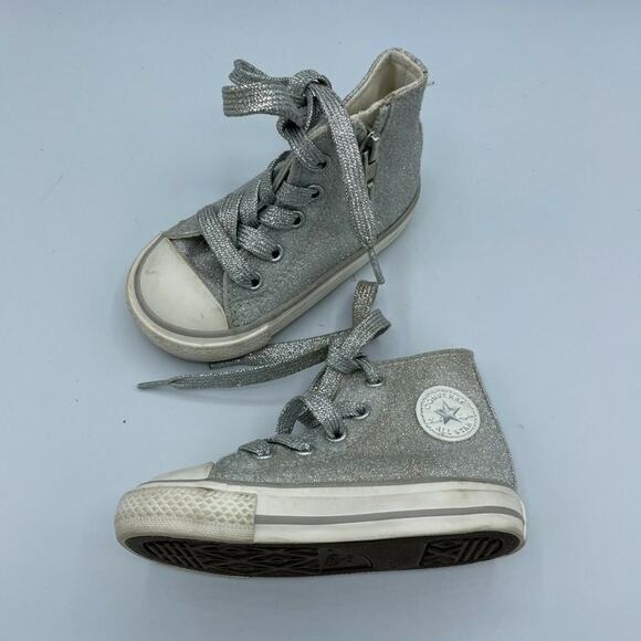 Converse Toddler Kids CT All Star 761008C Silver Lace Up Sneakers Shoes Size 5  - Picture 1 of 9